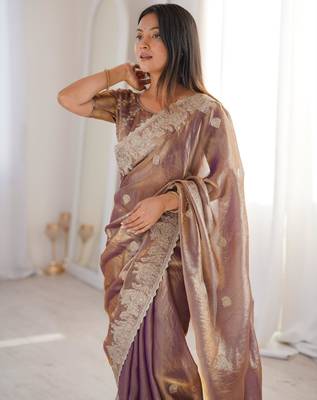 Mauve silk blend zari work embroidered saree 3