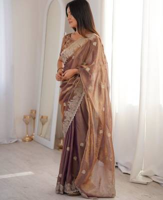 Mauve silk blend zari work embroidered saree 4