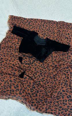 Women   s brown leopard print saree with black blouse 4