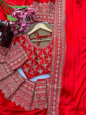 Blood red satin sequins work embroidered saree 4
