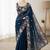 Navy blue georgette resham embroidery embroidered saree