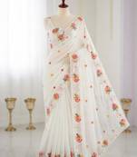 White georgette sequins work embroidered saree