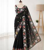 Black georgette resham embroidery embroidered saree