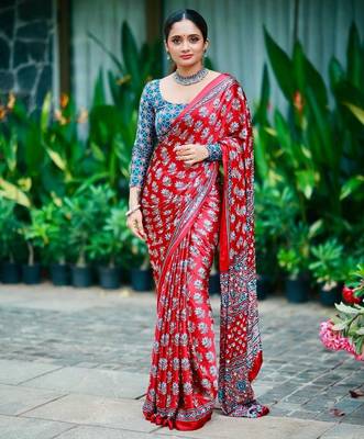 Beautiful maroon ajarakh print with real mirror work saree 2