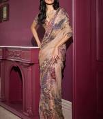 Cream soft georgette with mirror work saree