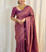 Purple silk blend zari woven woven saree