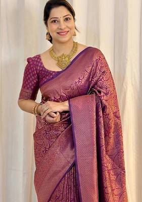 Purple silk blend zari woven woven saree 3