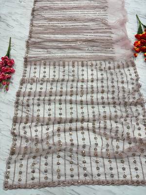 Light pink premium butterfly net embellished saree 4