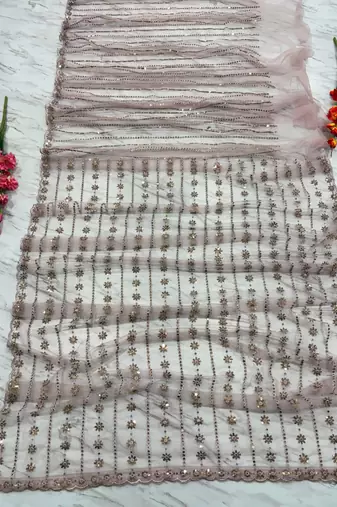 Light pink premium butterfly net embellished saree