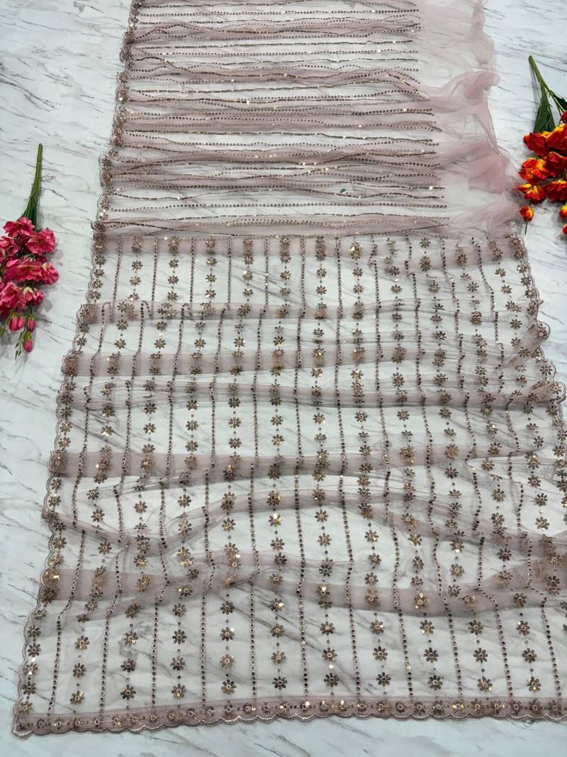Light pink premium butterfly net embellished saree
