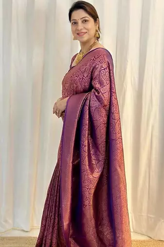 Purple silk blend zari woven woven saree
