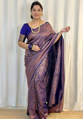 Royal blue silk blend zari woven woven saree 1
