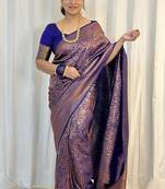 Royal blue silk blend zari woven woven saree