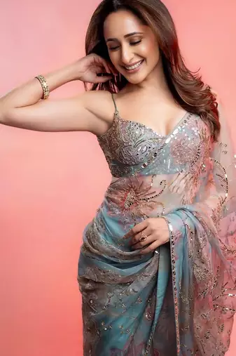 sky blue soft tabby silk blend with mirror work saree
