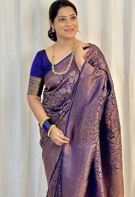 Royal blue silk blend zari woven woven saree 2