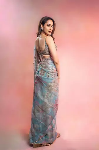 sky blue soft tabby silk blend with mirror work saree