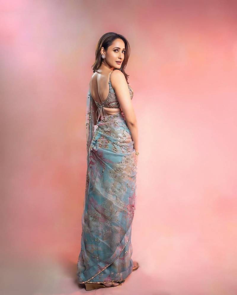 sky blue soft tabby silk blend with mirror work saree