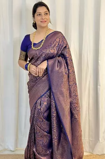 Royal blue silk blend zari woven woven saree