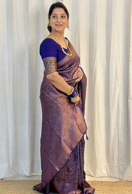 Royal blue silk blend zari woven woven saree 4