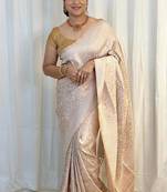 Champagne silk blend zari woven woven saree