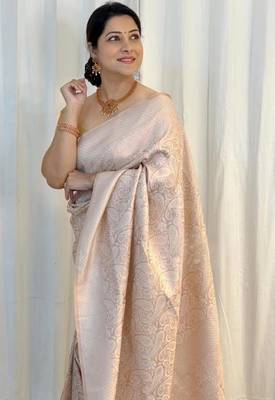 Champagne silk blend zari woven woven saree 2