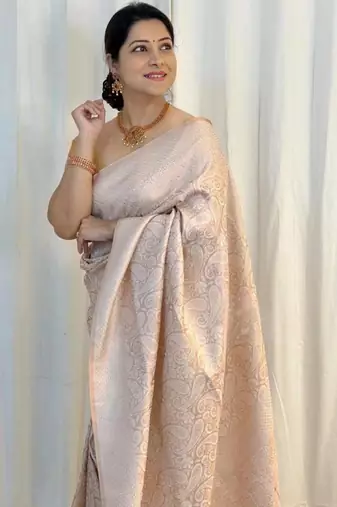 Champagne silk blend zari woven woven saree