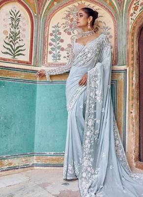 Graceful sky blue  georgette embroidery work saree 2