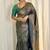 Dark teal silk blend zari woven woven saree