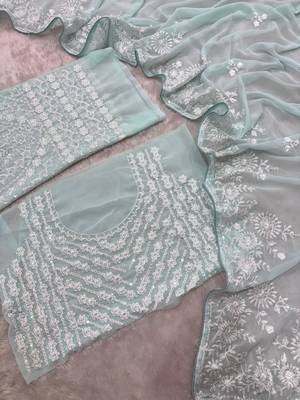 Graceful sky blue  georgette embroidery work saree 5