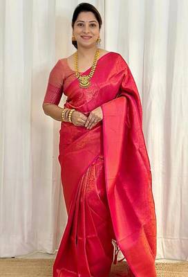 Hot pink silk blend zari woven woven saree 1