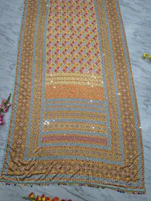 multi colored silk blend hand painted with beautiful real mirror saree set 4