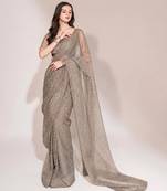 Grey georgette stone work embroidered saree