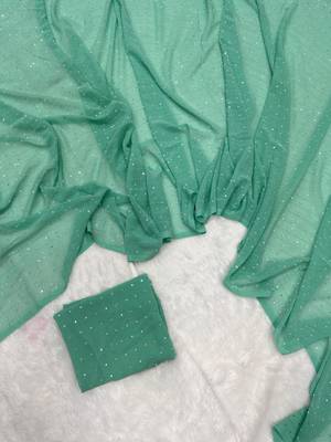 Sea green georgette stone work embroidered saree 3