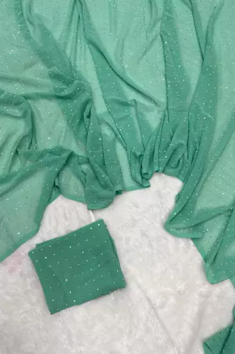 Sea green georgette stone work embroidered saree