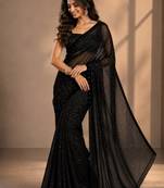 Black georgette stone work embroidered saree