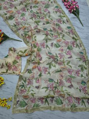 off white mirror work silk blend saree set 4