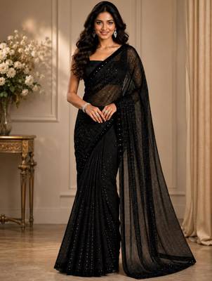 Black georgette stone work embroidered saree 2