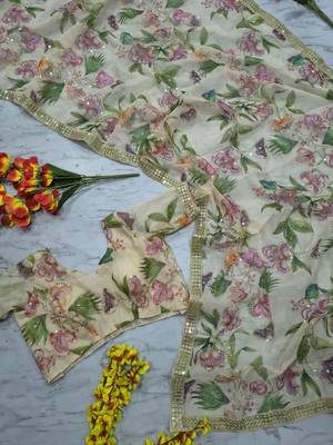off white mirror work silk blend saree set 5