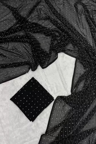 Black georgette stone work embroidered saree