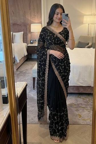 Elegant black embroidered saree
