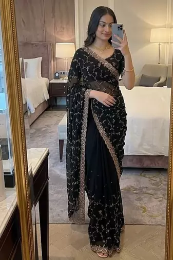Elegant black embroidered saree