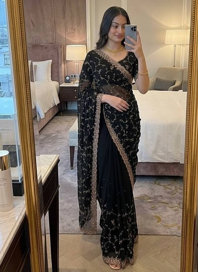 Elegant black embroidered saree