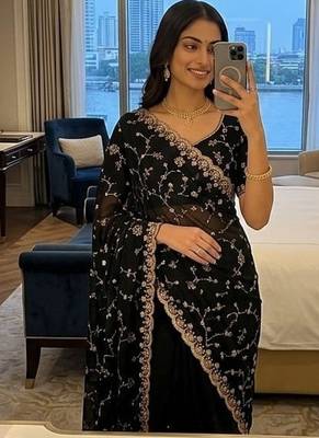 Elegant black embroidered saree 2