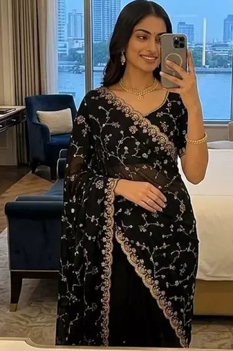 Elegant black embroidered saree