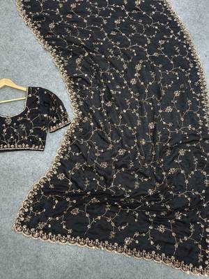 Elegant black embroidered saree 4