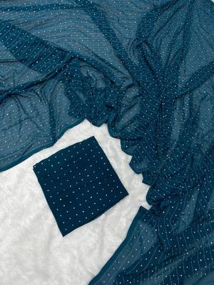 Teal georgette stone work embroidered saree 3