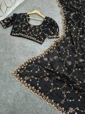 Elegant black embroidered saree 5