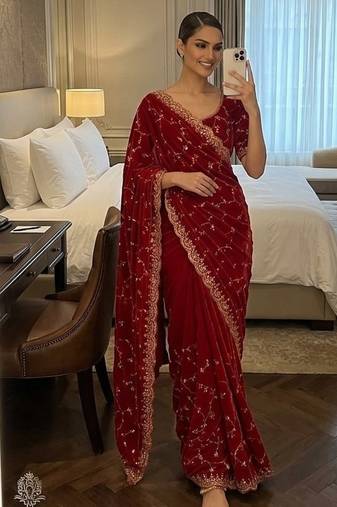 Elegant red embroidered saree