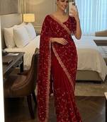 Elegant red embroidered saree