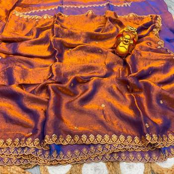 Mauve satin sequins work embroidered saree 3